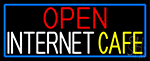 Open Internet Cafe With Blue Border Neon Sign