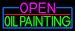 Open Oil Painting With Blue Border Neon Sign
