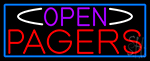 Open Pagers With Blue Border Neon Sign