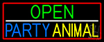 Open Party Animal With Red Border Neon Sign