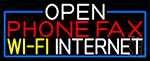 Open Phone Fax Wifi Internet With Blue Border Neon Sign