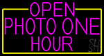 Open Photo One Hour With Yellow Border Neon Sign