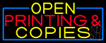 Open Printing And Copies With Blue Border Neon Sign