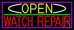 Open Watch Repair With Purple Border Neon Sign