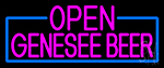 Pink Open Genesee Beer With Blue Border Neon Sign