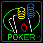 Poker Double Aces Table And Chips With Blue Border Neon Sign