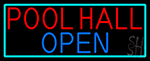 Pool Hall Open With Turquoise Neon Sign