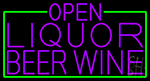 Purple Open Liquor Beer Wine With Green Border Neon Sign