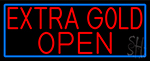 Red Extra Gold Open With Blue Border Neon Sign