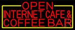Red Open Internet Cafe And Coffee Bar With Yellow Border Neon Sign
