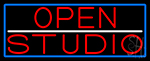 Red Open Studio With Blue Border Neon Sign