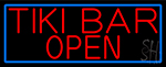 Red Tiki Bar Open With Blue Border Neon Sign
