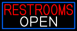 Restrooms Open With Blue Border Neon Sign