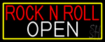 Rock N Roll Open With Yellow Border Neon Sign