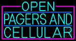 Turquoise Open Pagers And Cellular With Pink Border Neon Sign