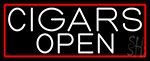 White Cigars Open With Red Border Neon Sign