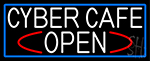 White Cyber Cafe Open With Blue Border Neon Sign