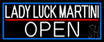 White Lady Luck Martini Open With Blue Border Neon Sign