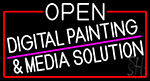 White Open Digital Painting And Media Solution With Border Neon Sign