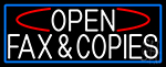 White Open Fax And Copies With Blue Border Neon Sign