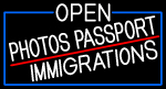 White Open Photos Passport Immigrations With Blue Border Neon Sign