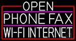 White Open Phone Fax Wifi Internet With Red Border Neon Sign