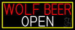 Wolf Beer Open With Yellow Border Neon Sign