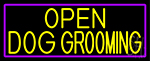 Yellow Open Dog Grooming With Purple Border Neon Sign