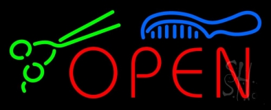 Open With Scissor And Comb Neon Sign