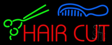 Hair Cut With Scissor And Comb Neon Sign