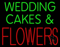 Green Wedding Cakes And Red Flowers Neon Sign