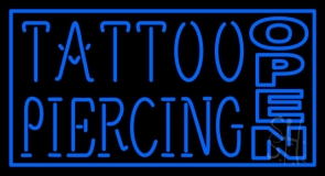 Blue Tattoo Piercing Open Neon Sign