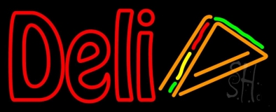 Red Deli With Slice Neon Sign