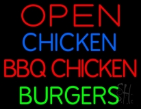 Open Chicken Bbq Chicken Burgers Neon Sign