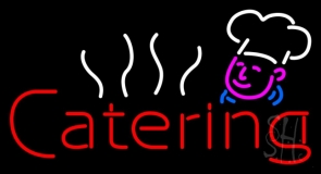 Red Catering With Chef Logo Neon Sign