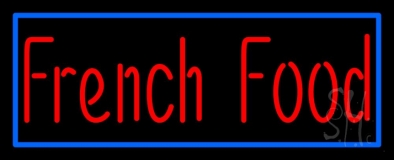 Red French Food Blue Border Neon Sign