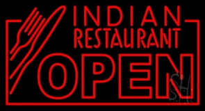 Red Indian Restaurant Open Neon Sign