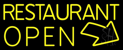 Yellow Restaurant Open With Arrow Neon Sign