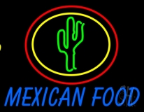Blue Mexican Food With Cactus Logo Neon Sign
