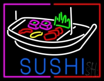 Blue Sushi With Plate Logo Neon Sign