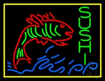 Vertical Green Sushi With Fish Logo Neon Sign