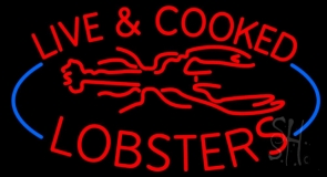 Red Live And Cooked Lobsters Seafood Neon Sign