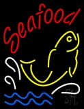 Red Seafood With Yellow Fish Logo Neon Sign