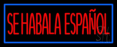 Red Se Habla Espanol With Blue Border Neon Sign