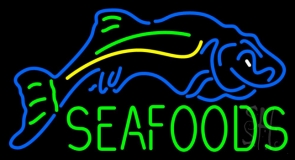 Seafoods With Fish Logo Neon Sign