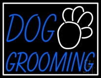 Blue Dog Grooming White Border Neon Sign