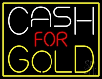 Cash For Gold Yellow Border Neon Sign