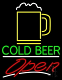 Cold Beer With Yellow Mug Open Neon Sign