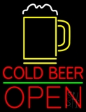 Red Cold Beer With Yellow Mug Open Neon Sign