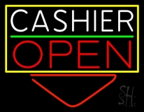 Cashier With Arrow Open Neon Sign